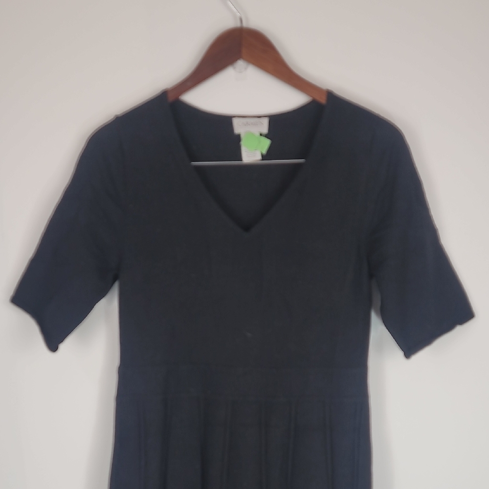 Carmen Marc Salvo Classic Black V-Neck Long Sleeve Dress